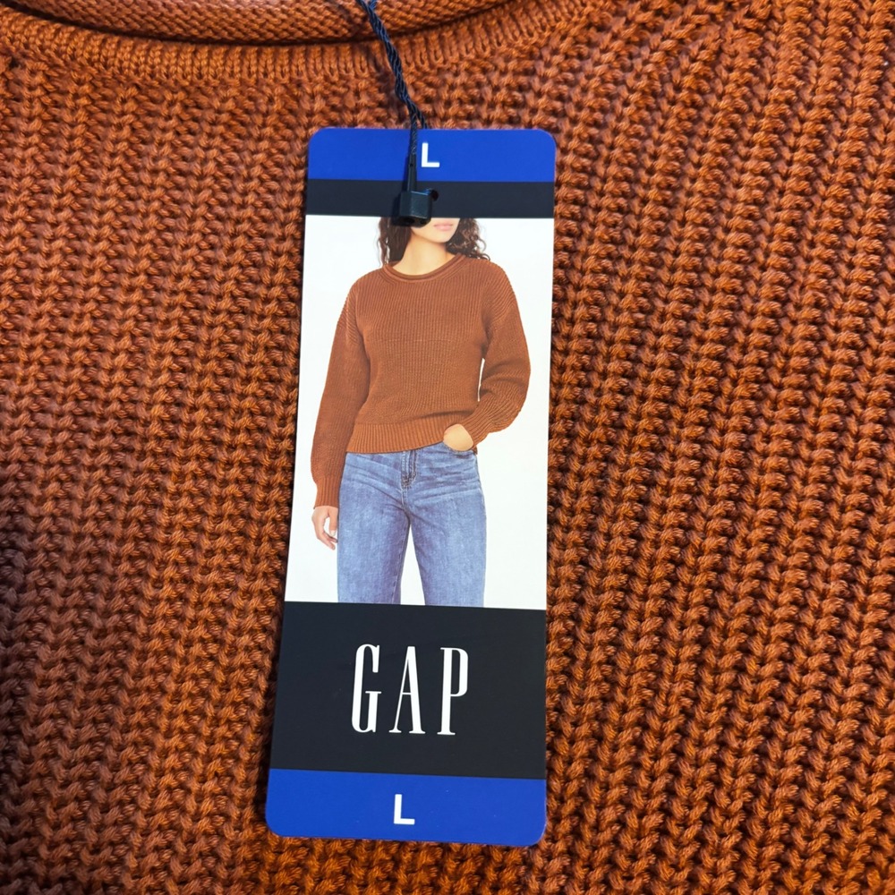 GAP Crewneck Sweater Rust Brown Chunky Knit Women's L (HC) - Picture 6 of 7